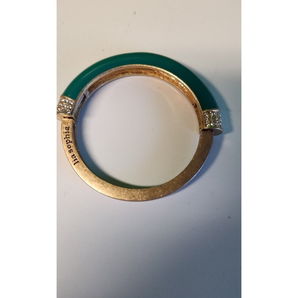 Lia Sophia Gold Tone Green Enamel Crystal Flex String Bracelet